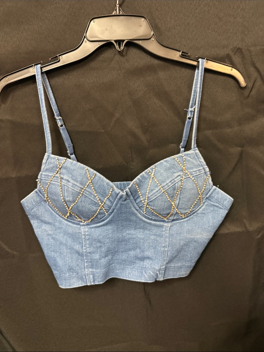 Haute Monde Light Blue Denim Bustier with Crystal Lattice